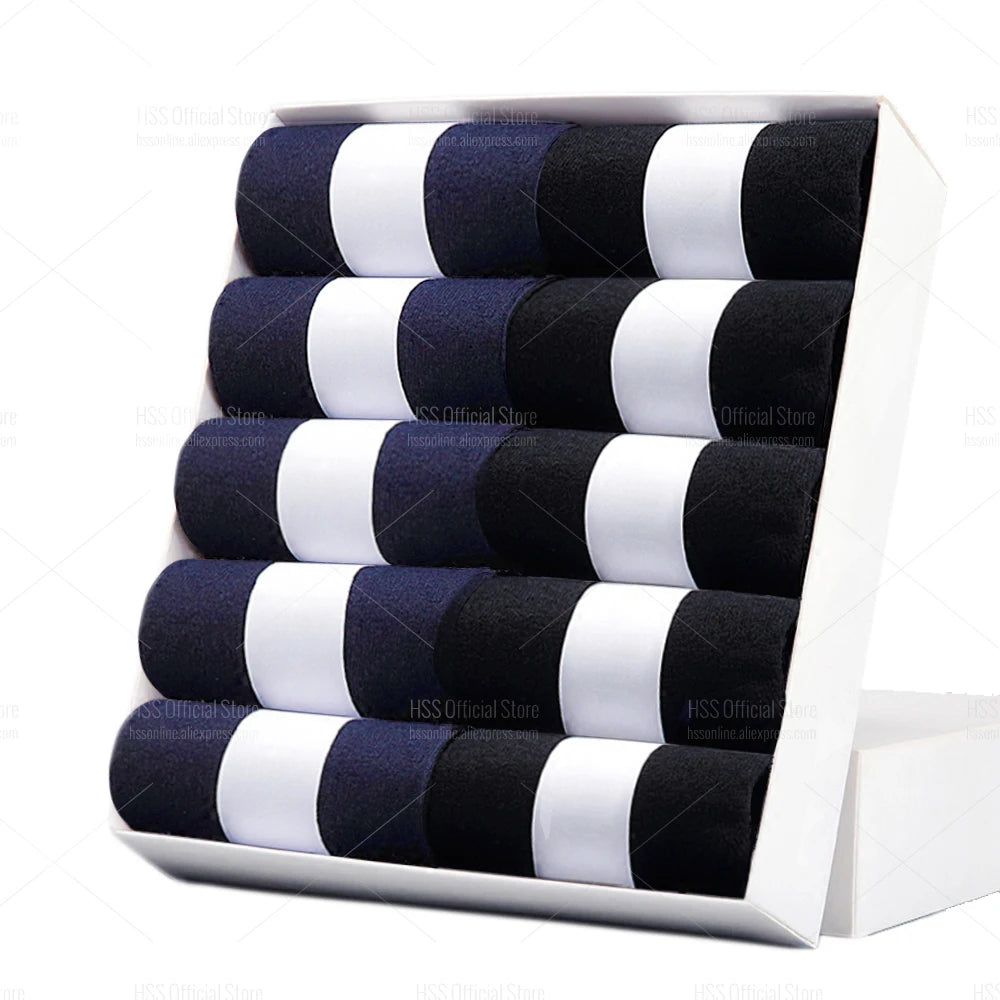 HSS 5/10 Pairs Men's Cotton Blend Socks Black Business Men Socks Soft Breathable Summer Winter for Male Socks Plus Size (6.5-14)