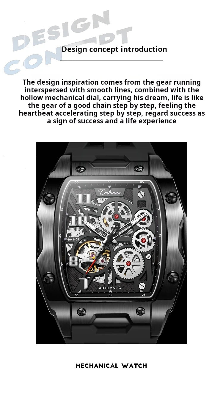Watches For Men Original Automatic Mechanical Watch Skeleton Waterproof Luminous Men's Watch White Rubber Strap Reloj Hombre