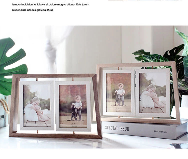 Picture Frames 4x6 Rotating Family Photo Frame,Office Desk Decor Wedding Gift, Floating Double-Sided Glass Tabletop Standing