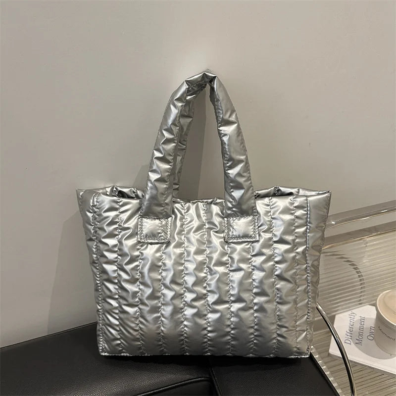 Ladies Tote Bags Large Capacity Cotton Padded Bag Solid Color Casual Fashion Nylon Elegant for Handbag