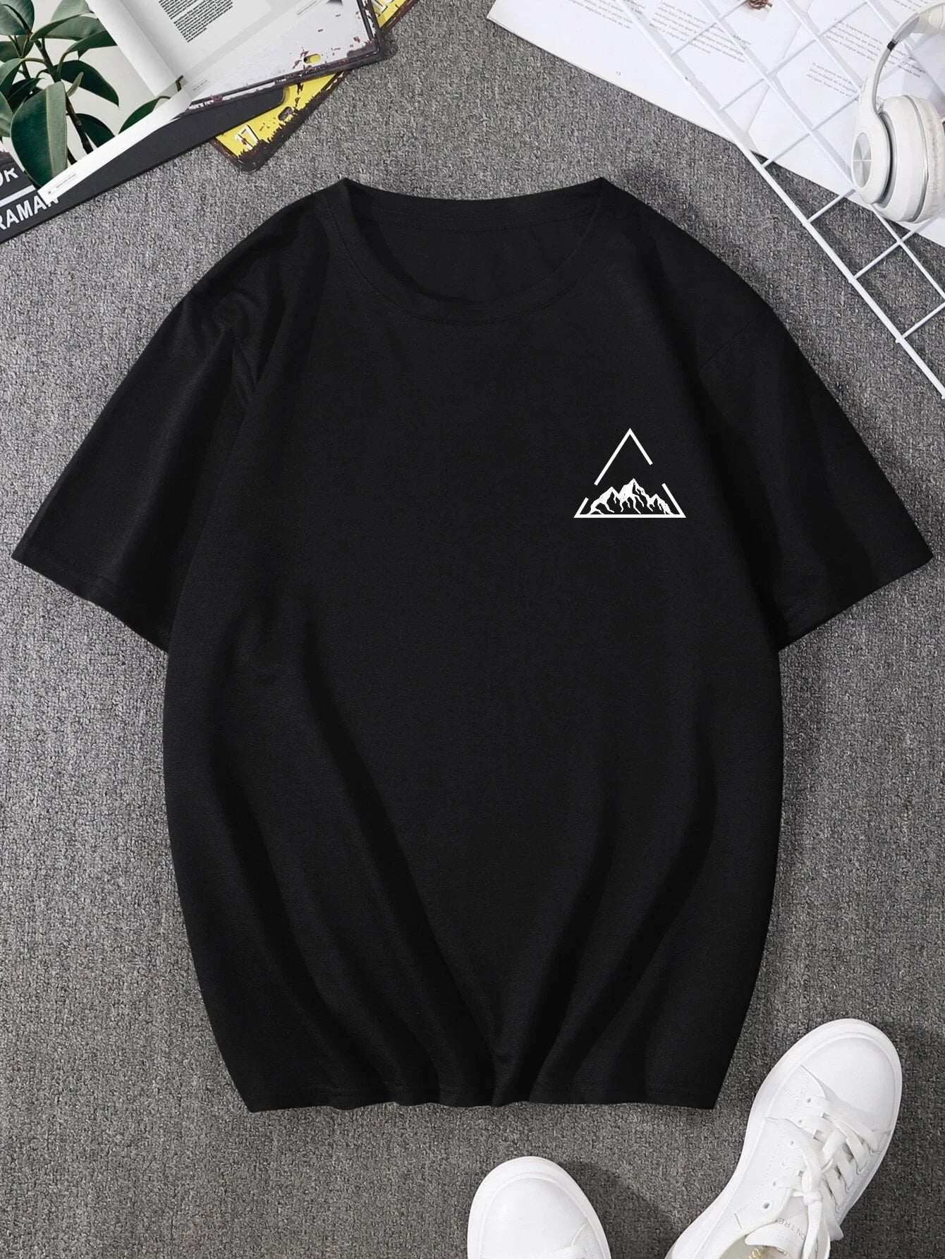 New Short Sleeved Hot Sell Mountain Peaks Printing Pure Cotton Tee Tops Round Neck White t Shirt Men Fashion Design T-Shirt
