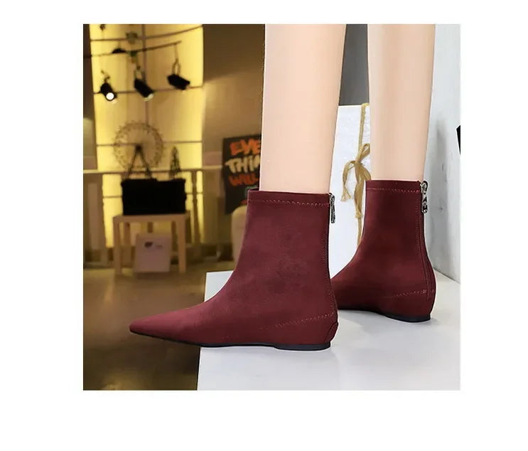 Women Red Pointed Toe Suede Ankle Boots Elegant Woman Inner Heel Short Boots 2024 Autumn Chic Office Female Keep Warm Short Boot