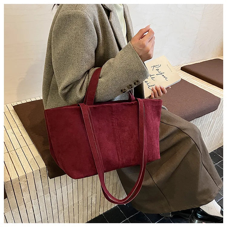 Large Capacity Tote Women Bag Retro Faux Suede Shoulder Bag Quitting Designer Bags for Women Handbag Commuting Shopper Purses