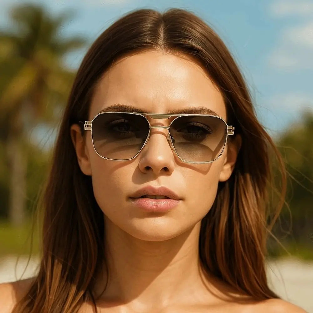 Retro Double Bar Sunnies Square Frame Sunshade Eyewear Unisex Polarizing Lens Sunglasses PC Decorative Anti-UV Glasses Summer