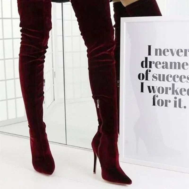 Women Boots High Heels Back Zip Female Shoes Zipper Boots-Women Winter Footwear Stiletto Ladies Pointy Rubber 2023 Sexy Over-the