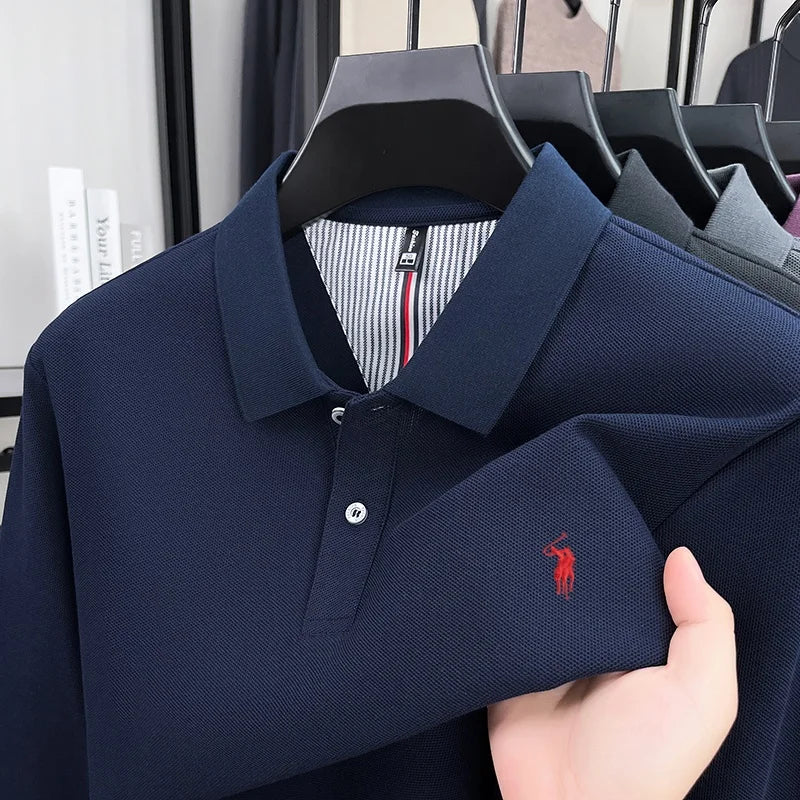 100% Pure Cotton Men's High-Quality Long Sleeve Polo Shirt Autumn New Fashion Brand Design Embroidered T-shirt Sports Casual Top