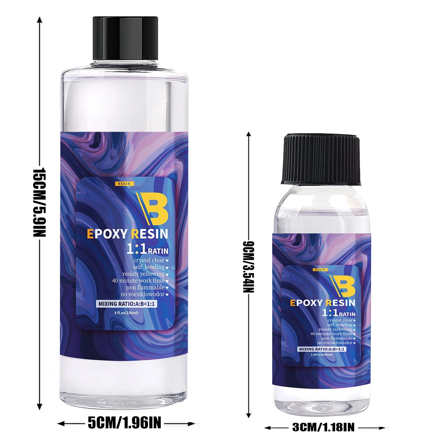 Epoxy Resin Kit, 1:1 Ratio, Crystal Clear, High Gloss Finish, Bubble-Free, Odorless, Non-Toxic, Non-Flammable With Gloves, Stic