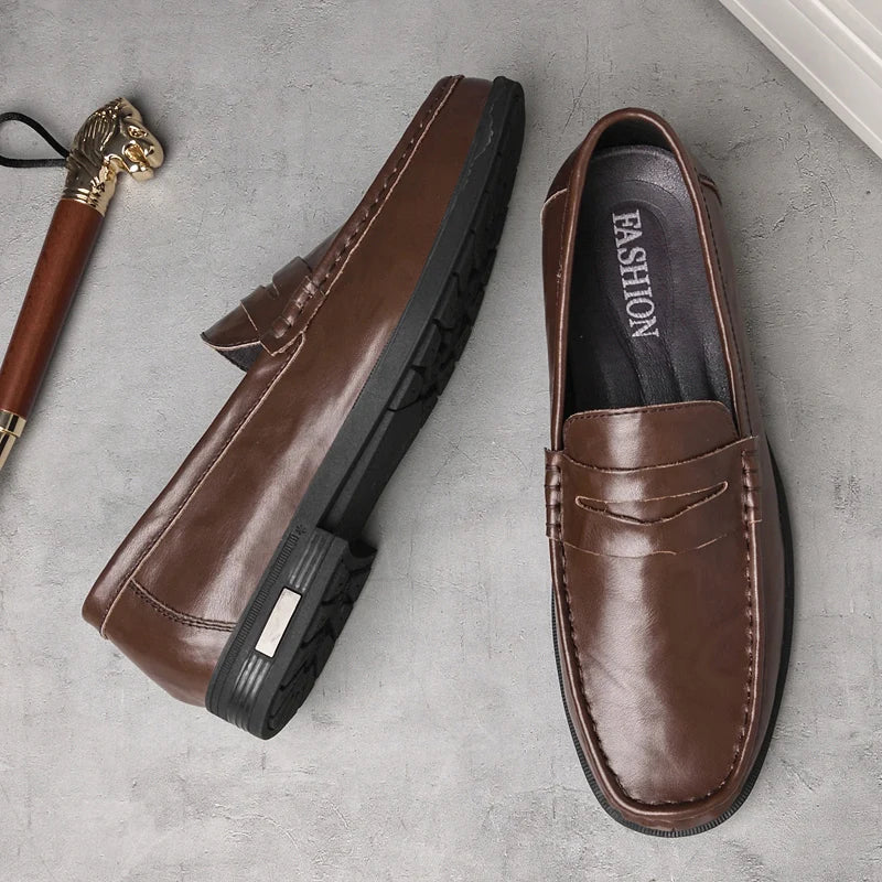 High Quality Brand Men's Genuine Leather Casual Shoes Classic Brown Men's Business Formal Shoes Soft Soled Comfortable Loafers
