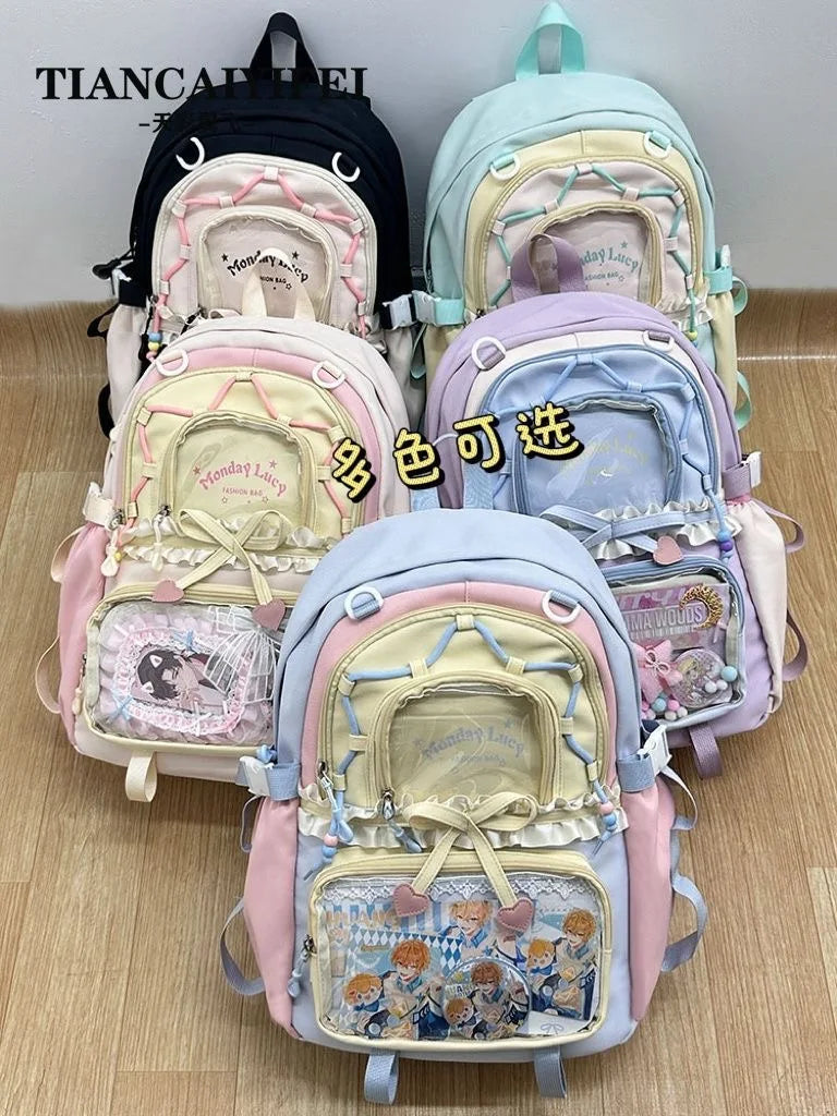 School Bag Ita Bag Young Girl School Backpacks Girl Ins Sweet Japanese Backpack Y2K Transparent Display Bag Large Backpack