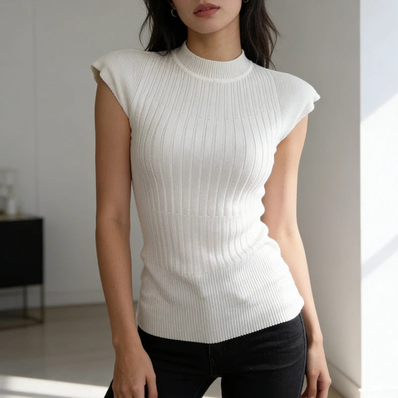 Summer Ribbed Knitted Sexy Women Tops Fashion Turtleneck White Black Tshirt Casual Sleeveless Vest Women's Tank Top Clothing