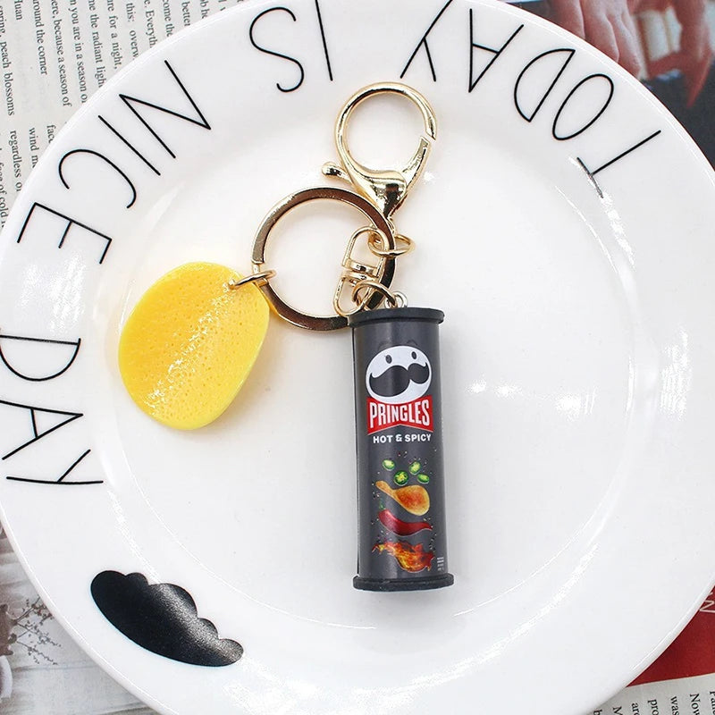 1PC Imitation Pringles Potato Chip Key Chain Bucket Snack Pizza Potato Chip Pendant Bag Hanging Gift