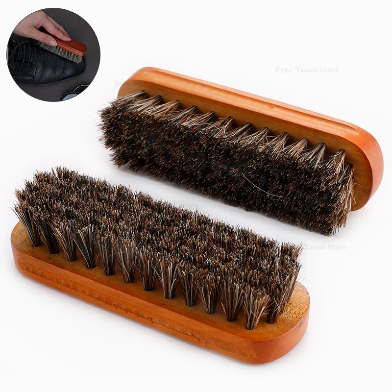 Quality Leather Shoe Brush Solid Wooden Handle Details Polishing and Cleaning  Brush Horse Hair Soft Wood Brush Shoe Accessories
