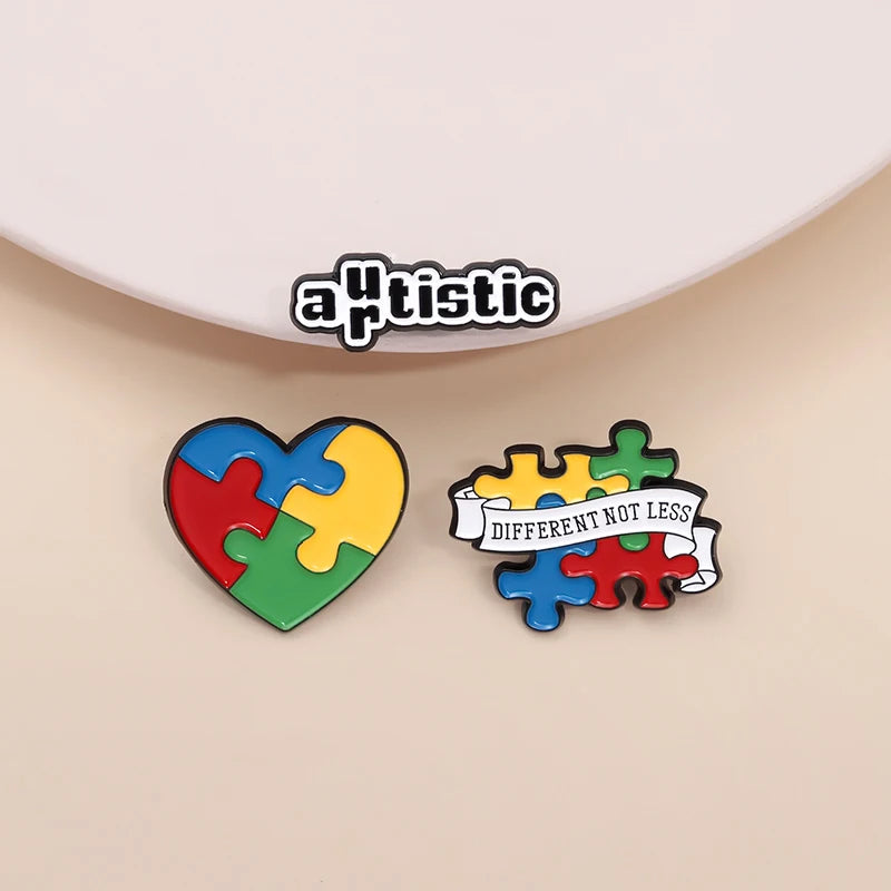 Autism Awareness Puzzle Enamel Pins Introvert Caring For Mental Health Metal Brooches Lapel Badges Jewelry Gifts For Friends