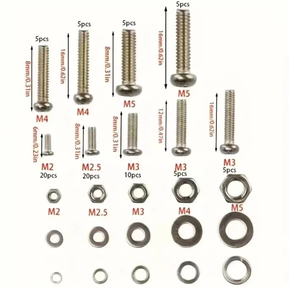 320pcs Stainless Steel Screw Nut Bolt Assortment Kit M2 M2.5 M3 M4 M5 Nuts and Bolts Assortment