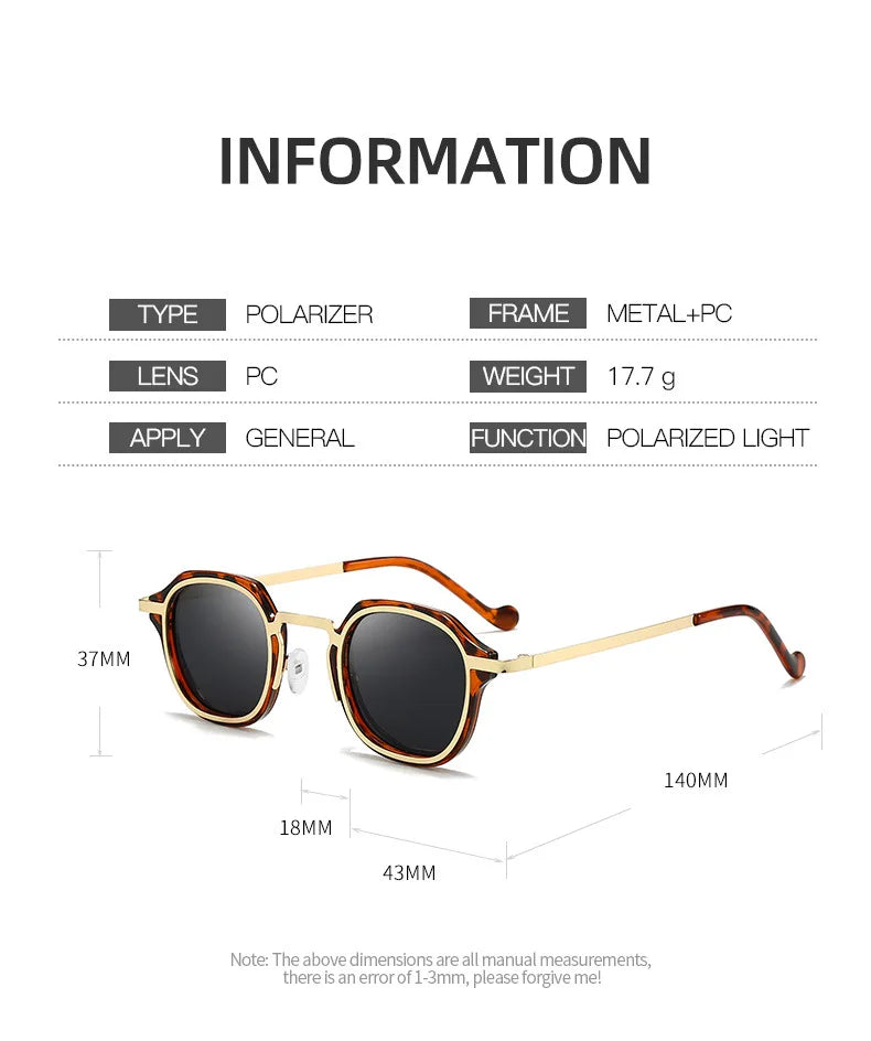 2025 New Small Square Polarized Sun Glasses For Men Women Retro Steampunk Sunglass Metal Frame Eyewear Oculos De Sol UV400 TAC