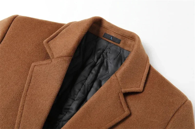 Wool 54.3% autumn and winter new men's woolen coat medium and long suit collar cotton thickened woolen coat men's coat