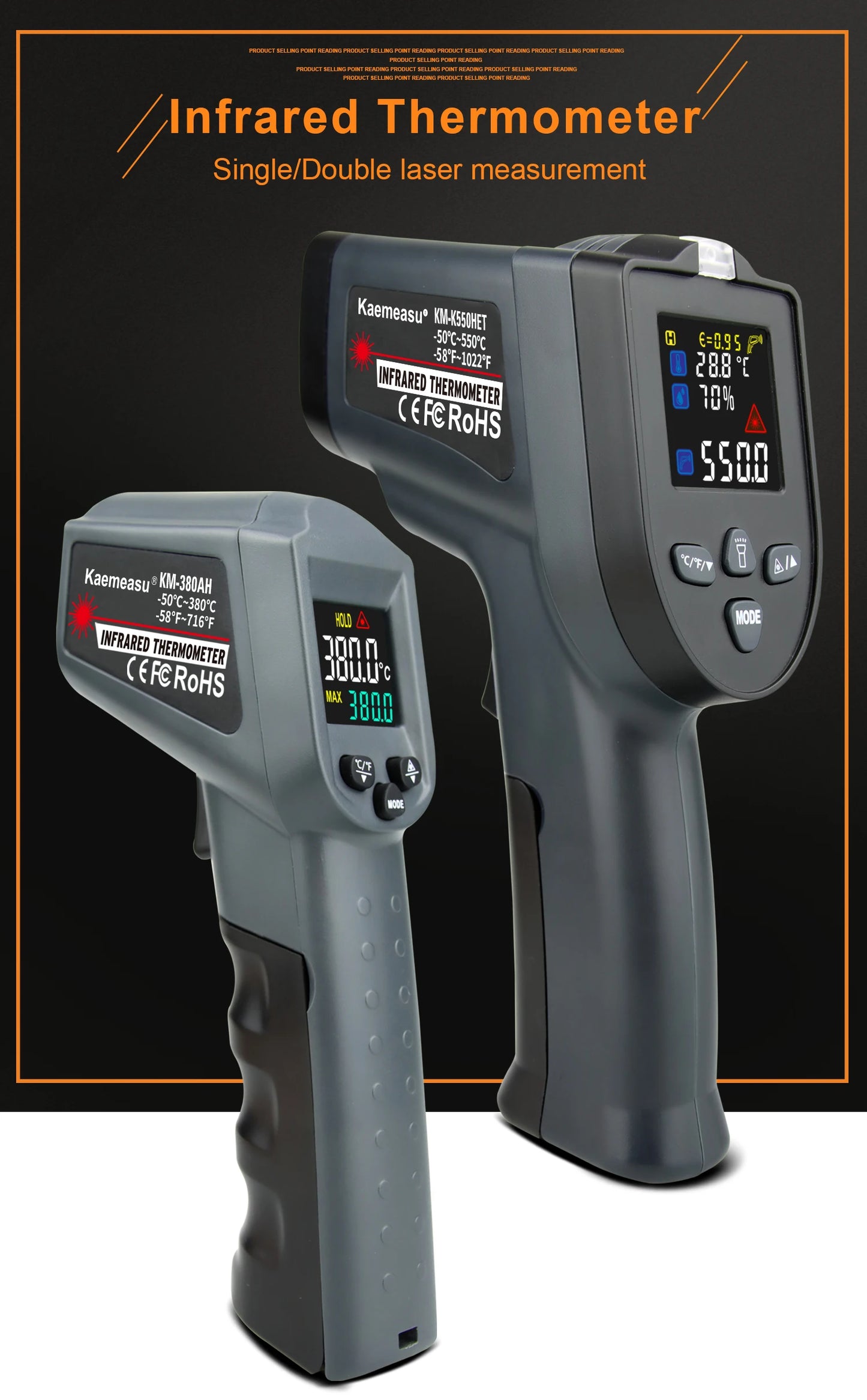 LCD Industrial Electronic Thermometer NonContact Digital Laser Temperature Meter Gun Laser Point Infrared Thermometer