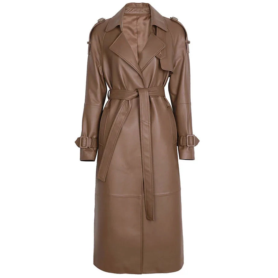 YOLOAgain High Quality Real Leather Trench Coat Women Genuine Leather Jacket Windbreak Female