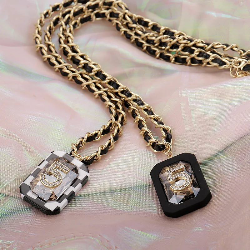 Long Necklace for Women number 5 Character Chain Sweater Chain Leather woven chain Luxury jewelry
