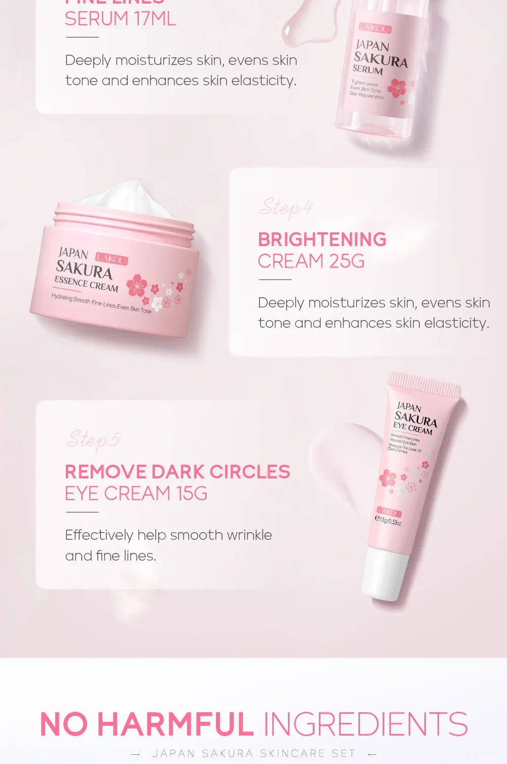 LAIKOU Sakura Kit Skin Care Sets Moisturizing and Reducing Fine Lines Cleansing Pore Product 5-Piece Korean Valentine's Day Gift