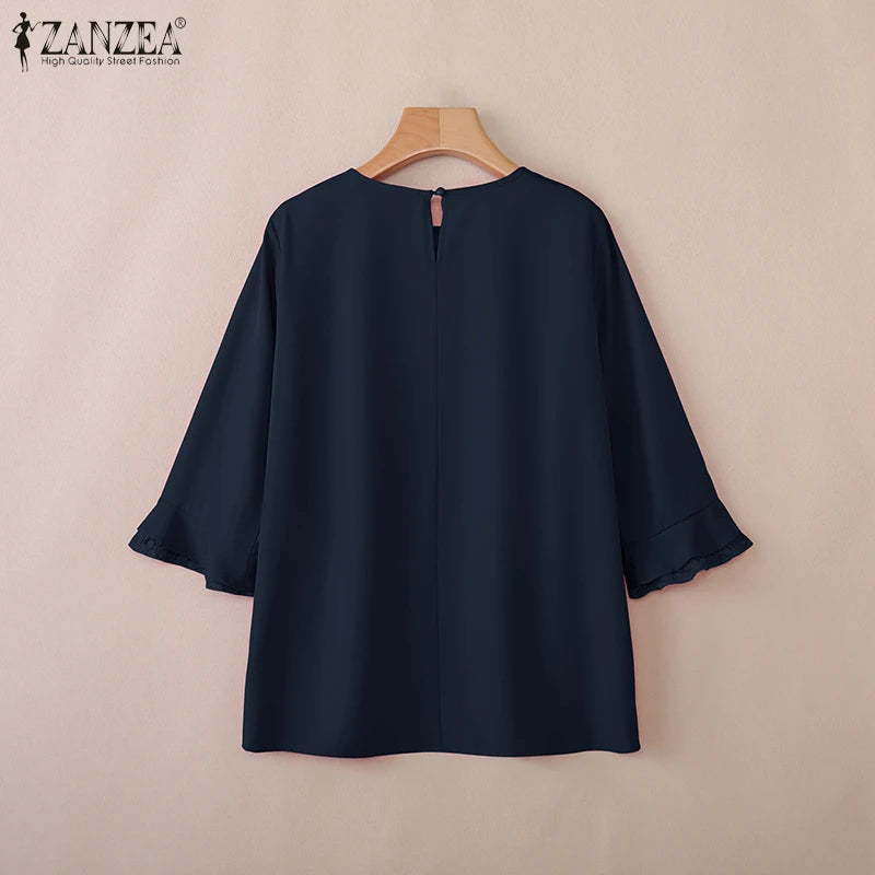 Women Autumn Patchwork Blouse 2025 ZANZEA Elegant Long Sleeve Tops Stylish Work Shirts Female Casual Loose Chemise Mujer Femme