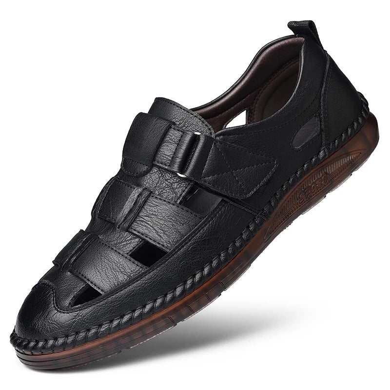 Genuine Leather 2024 Summer Special Offer Men's Business Casual Hollow Work with Holes Leather Sandals Men's Work Hole Sandals