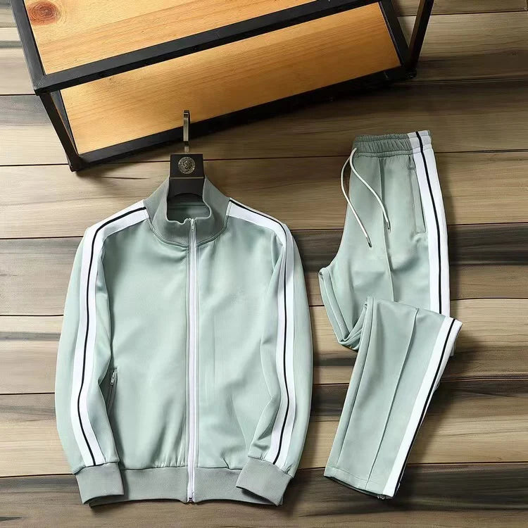 Men's 2 Piece Striped Tracksuit Set, Casual Zip Up Jacket and Jogger Pants Sports Outfit