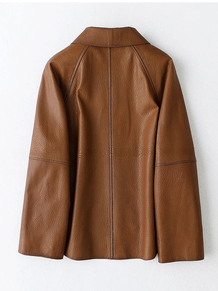High-end Simple Natural Sheepskin Coats for Women 2025 New Trend Casual Single-breasted Lychee Texture Genuine Leather Jacket