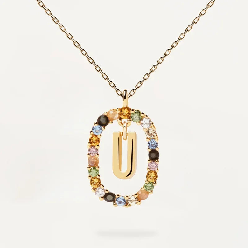 925 Sterling Silver Gold Letters A - Z Initial M S C K Alphabet Pendente Long Chain Necklace Say My Name Fine Jewelry