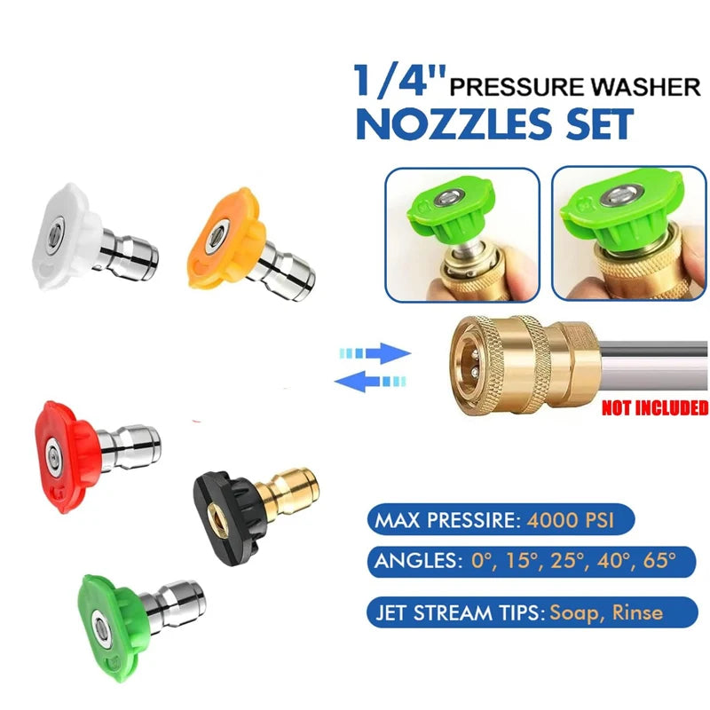 Pressure Washer Tips 7 Pack with Nozzle Holder 1/4 Inch Quick Connect, Multiple Degrees Rinse Kit 4000 PSI (0° 15° 25° 40° 65°)