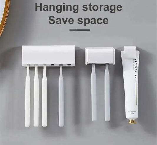Bathroom Toothbrush Holder Wall Mounted Toothpaste Rack Punch-free Tooth Brush Storage Holder Bathroom Accessories