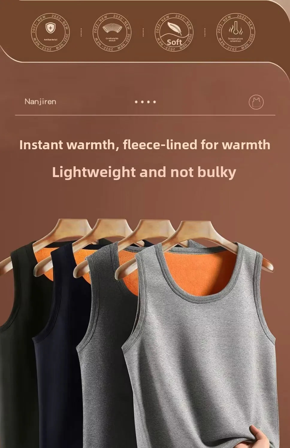 Men's Thermal Fce Lined Thiened Vest Warmth Inner Wear Slim Fit Anti-Cold Home Clothes Single Layer Knitted Fabric round...