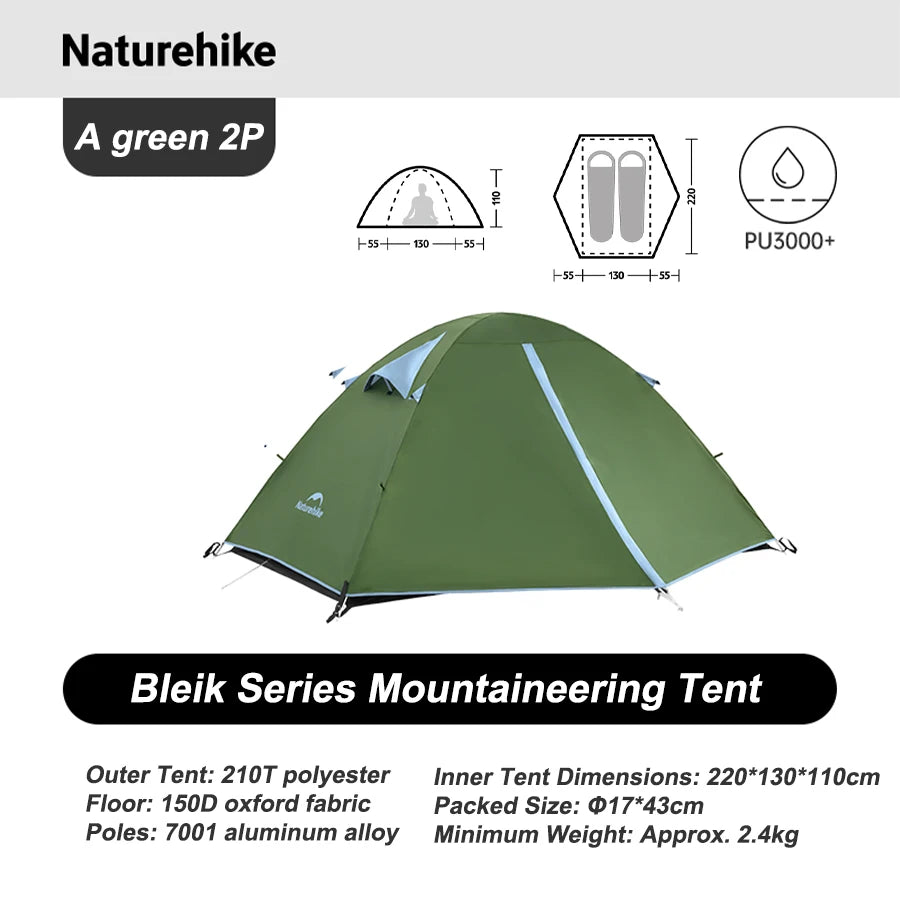 Naturehike  2026 Tents 2-3 People Bleik  Outdoor Hiking Mountain Camping Tent Travel 210T Polyester Waterproof Sunshade Shelter