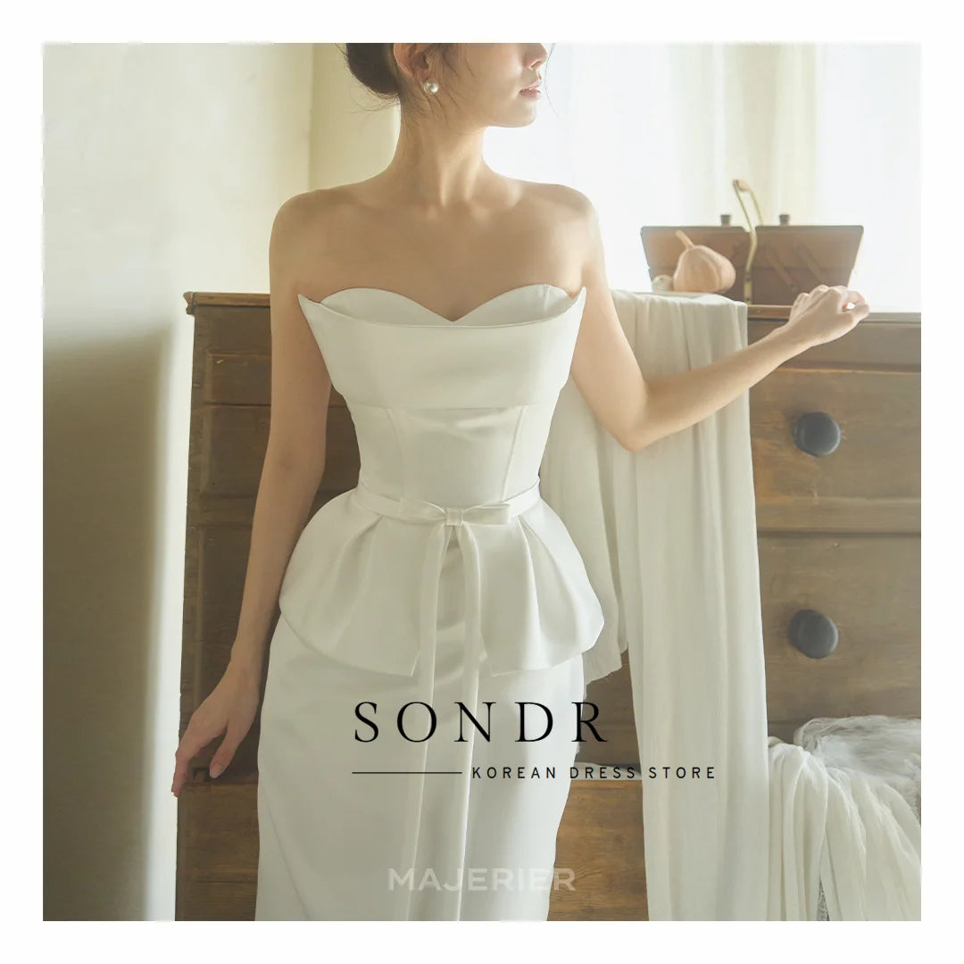 Sondr Elegant 2026 Wedding Dress 웨딩드레스 Pleat Satin Straight Bow Bridal Gown Korea Photography Dress Corset Customized