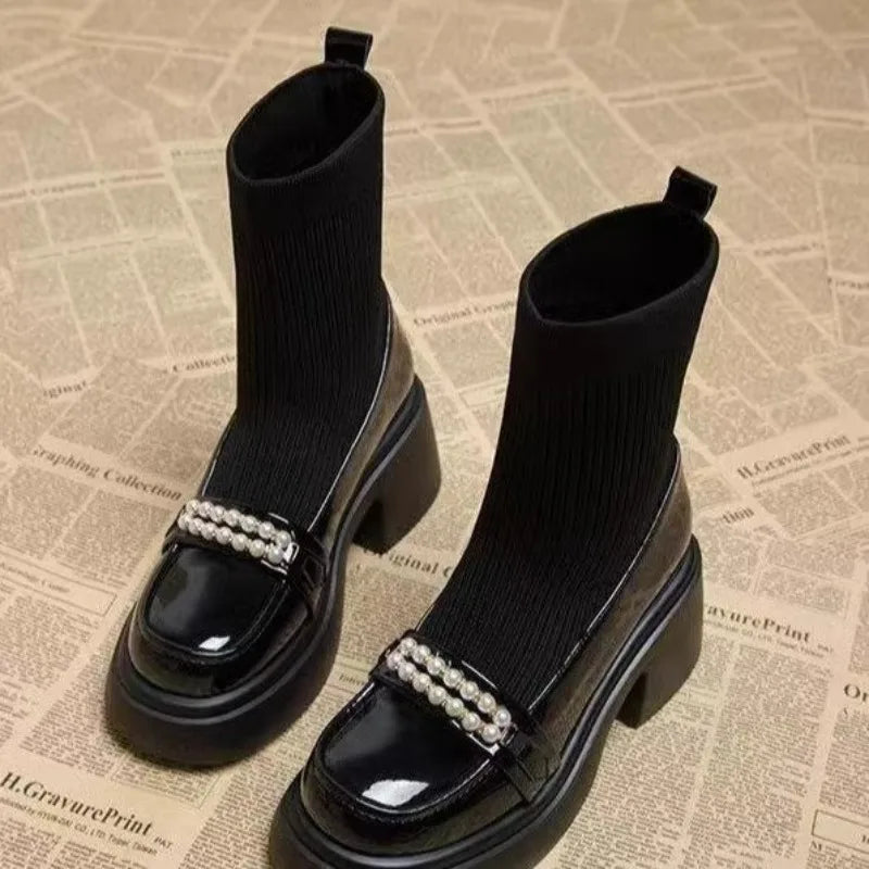 Booties for Women Autumn and Winter 2025 New Velvet High Heel Foreign Style Skinny Boots Small Person Thick Heel Platform Sole