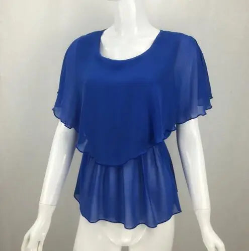 2025 Women Summer Tops Blouse Fashion Elegant Ruffle Batwing Sleeves Chiffon Shirt Loose Casual Clothing blusas mujer de moda
