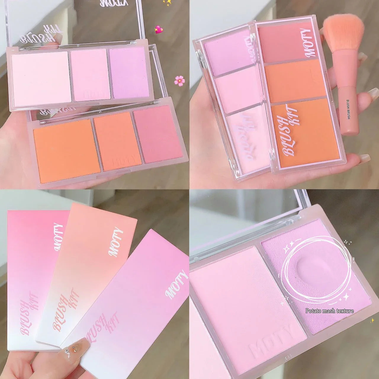 Pink Series 3 Colors Blush Makeup Palette Mashed Potato Texture Matte Cheek Tint Contour Shadow Blusher Cosmetics Rouge Powder