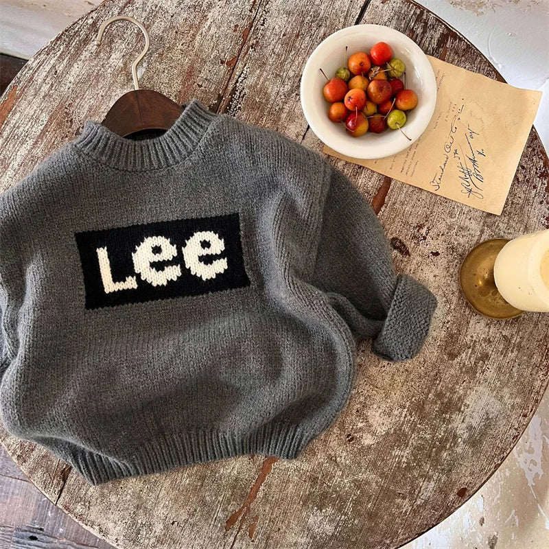 Boys Sweater Cotton Undercoat 2022 Letters Warm Thicken Velvet Winter Autumn Snowsuits Knitting Children's Clothing