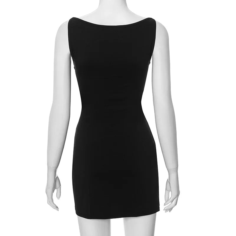 Dress Women Elegant Short Dresses Beautiful Evening Party Dress Solid Color Simple Sleeveless Vest Tight-fitting Dress