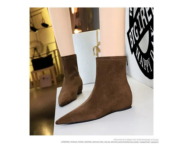 Women Red Pointed Toe Suede Ankle Boots Elegant Woman Inner Heel Short Boots 2024 Autumn Chic Office Female Keep Warm Short Boot