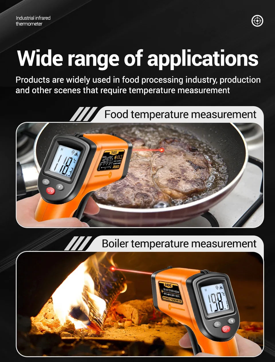 ANENG TH201 Digital Thermometer Handheld Non-Contact Laser Temperature Meter Gun Temperature Tester Instruments Pyrometer