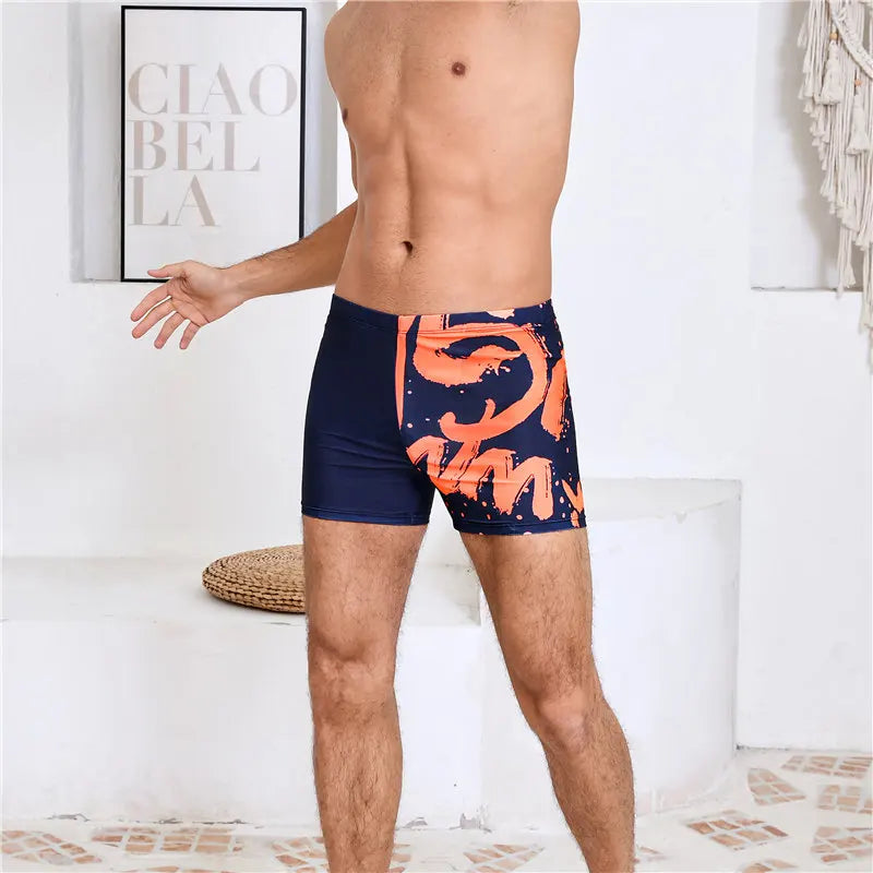 Men's Fashion Bathing Pants, 3-4-Quarter Swimsuit, Waterproof Swimwear