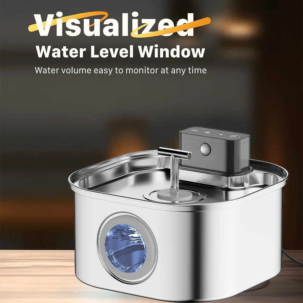 Stainless Steel Wireless Cat Water Fountain 4000mAh Pet Water Dispenser For Dog Cat Infrared Sensor Smart Pet Drinkier Fountain