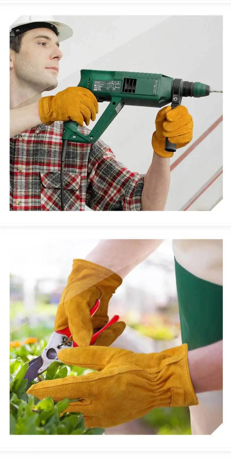 Work Gloves Cowhide Leather Men Working Welding Safety Protective Garden Sports MOTO Driver Clothing Gloves Mittens