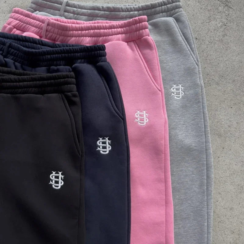 2025 Fashion Embroidery Casual Slim Pants Y2k Street Wearing Solid Color Sport Pants Men and Women Couple Straight Leg Pants Hot