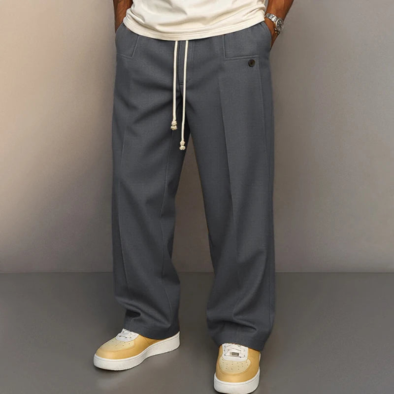 Spring Autumn Fashion Trousers For Mens Outdoor Casual Simple Solid Color Straight Pants Stylish Men Drawstring Loose Pants