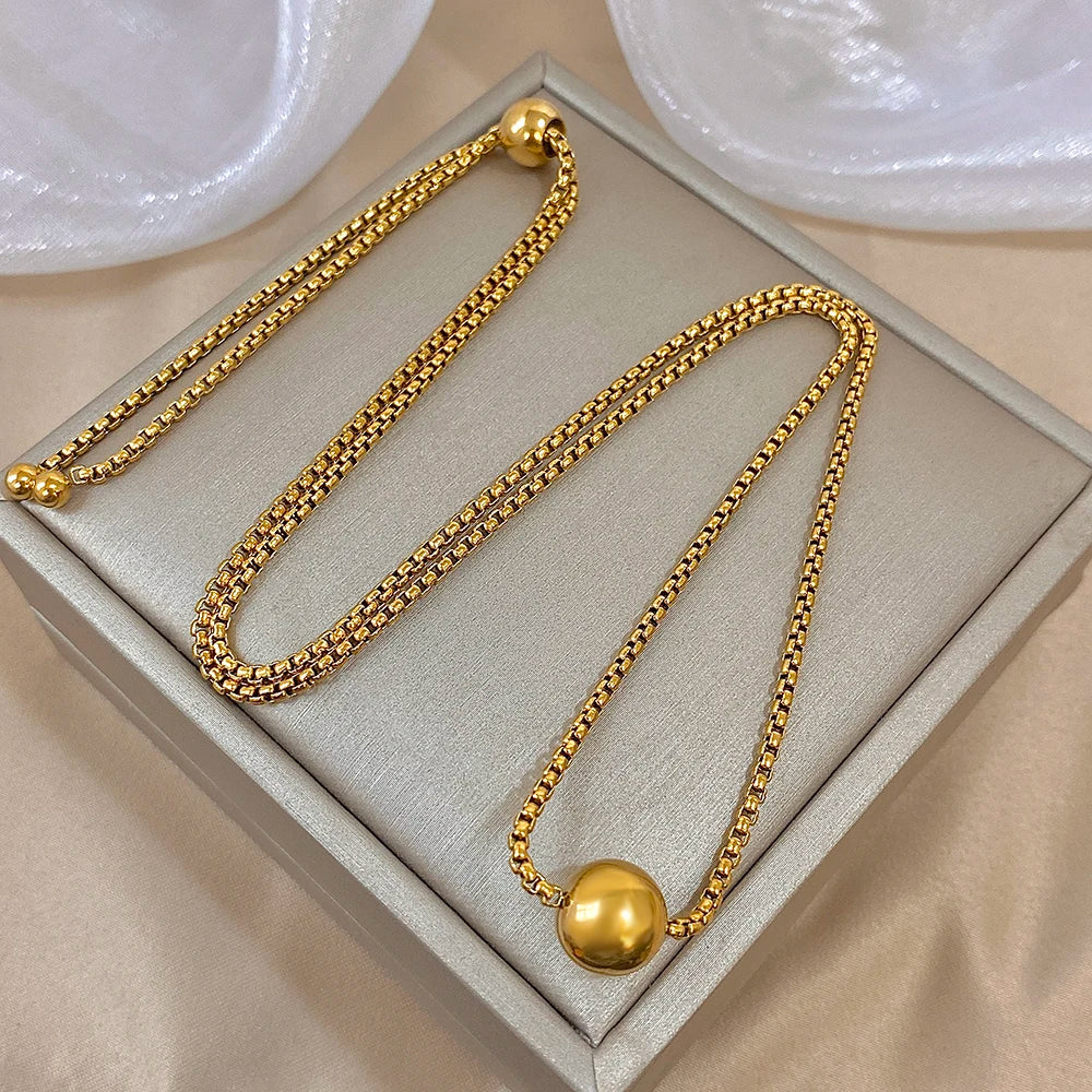 Stainless Steel Necklace,Gold Color, Tassel Adjustable Chain,Ball Pendant New Stylish Texture,Neck Jewelry,Women's Daily Jewlery