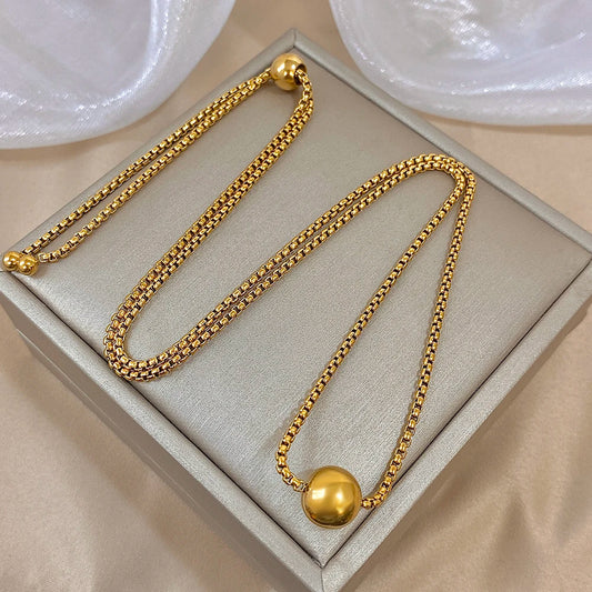 Stainless Steel Necklace,Gold Color, Tassel Adjustable Chain,Ball Pendant New Stylish Texture,Neck Jewelry,Women's Daily Jewlery