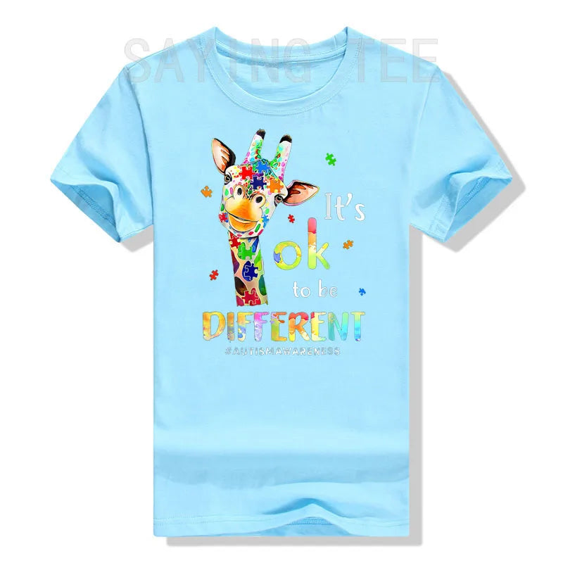 Autism Awareness T-Shirt Cute Giraffe Animals Be Differents Graphic Tee Tops Proud Autism Family Matching Outfits Novelty Gifts