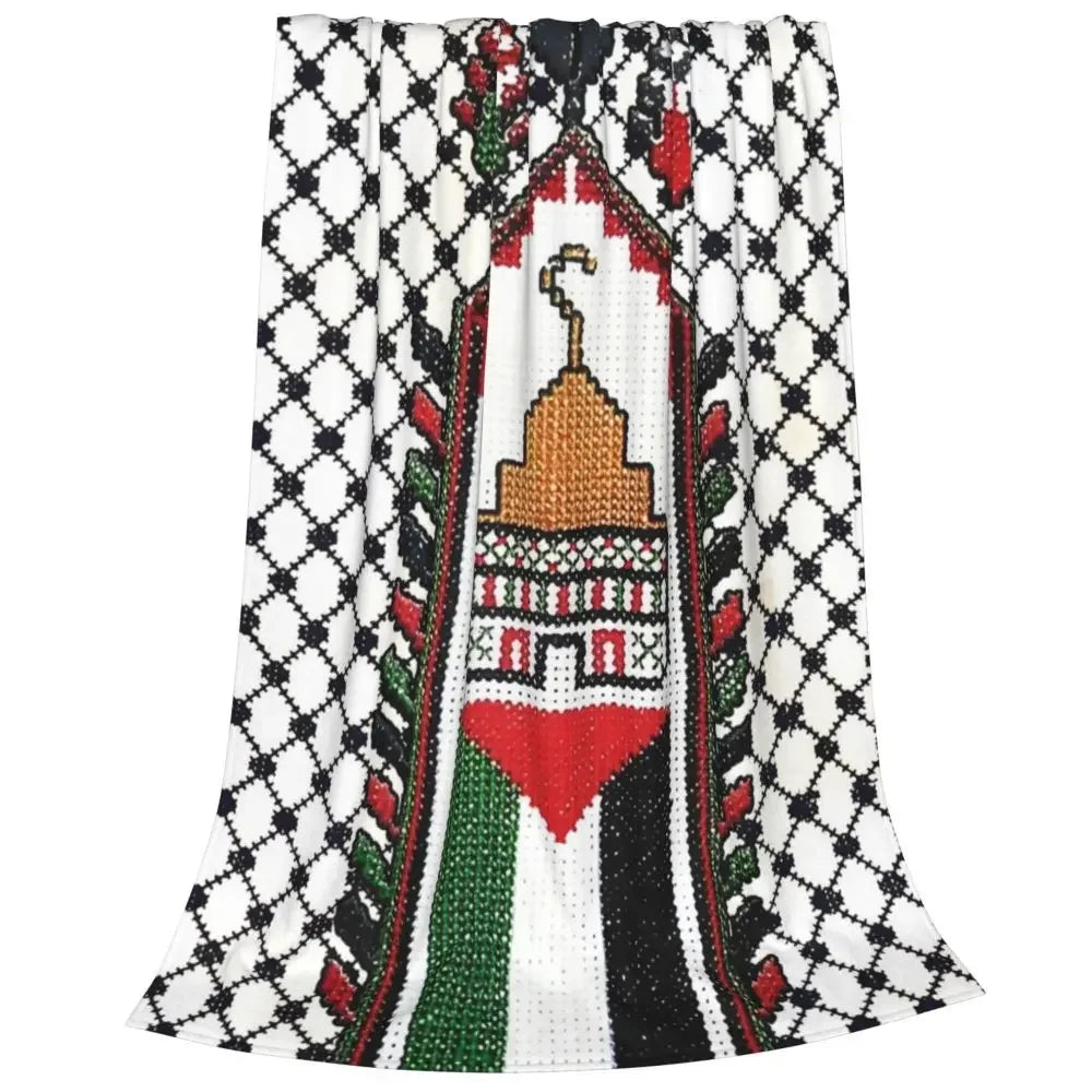 Palestine Flag Blankets Palestinian Map Traditional Tatreez Embroidery Camping Flannel Throw Blanket Warm Soft Bed Bedspread
